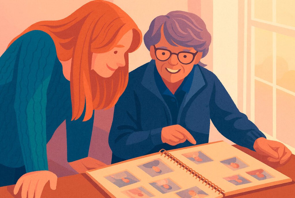 perguntas para parentes idosos: mulher avó e fotos