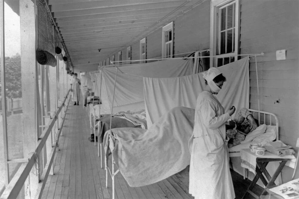 Fotografia histórica mostra pacientes em tratamento na Gripe Espanhola, em Washington, Estados Unidos. Fonte: Library of Congress Prints and Photographs Division