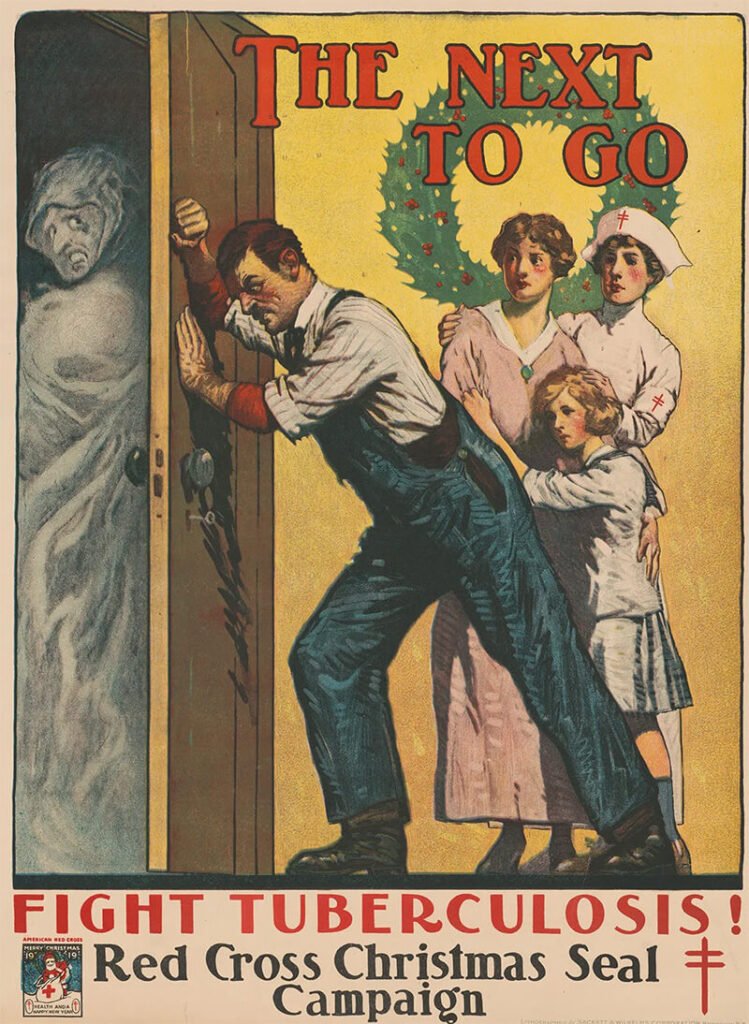 Pôster de 1919 mostra campanha da Cruz Vermelha, nos Estados Unidos, contra tuberculose.